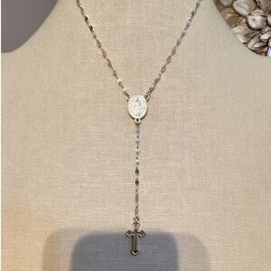 Vintage Rosary Cross Necklace 16”